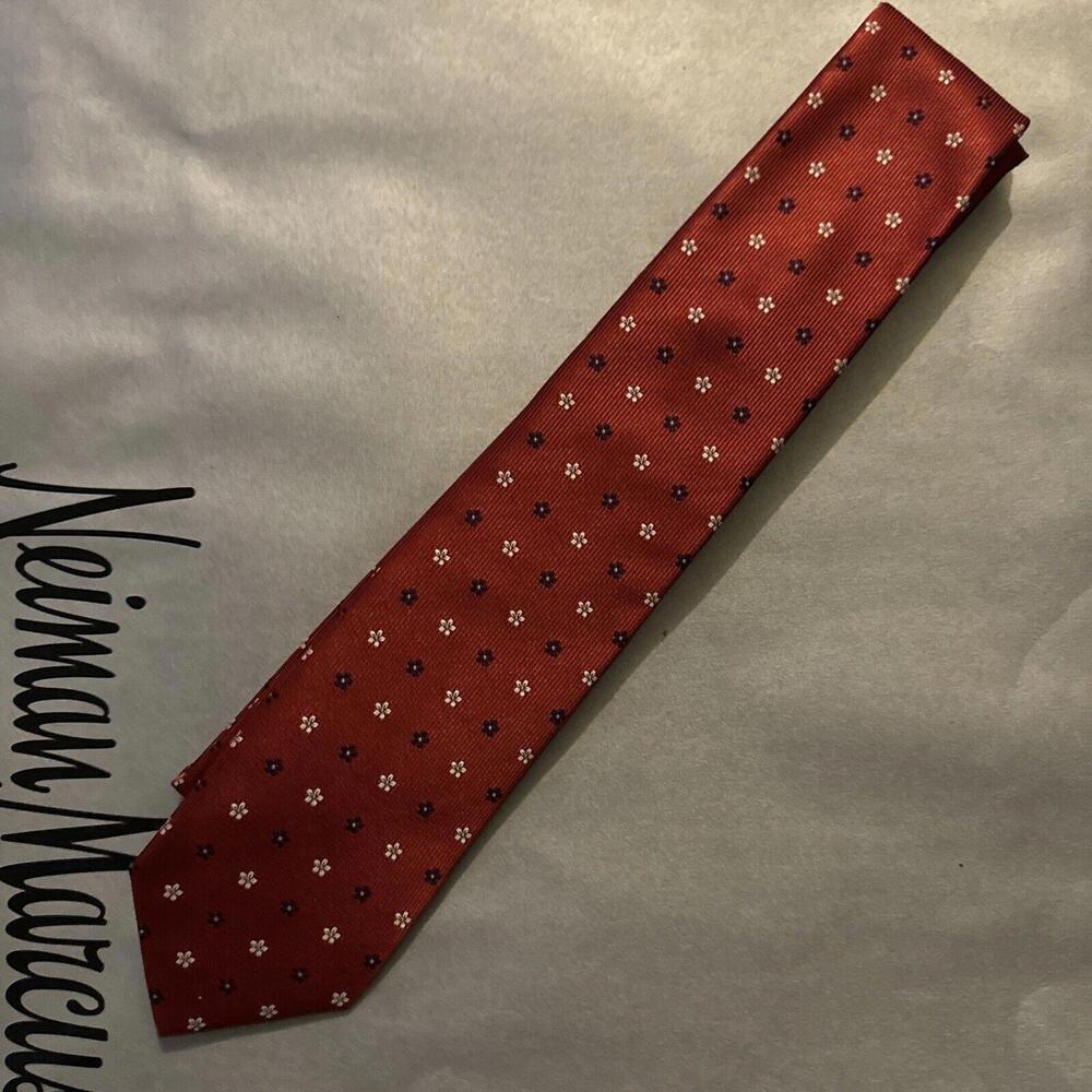 Eaton men's neck tie Red Geometrical pattern silk career wear skinny short‎